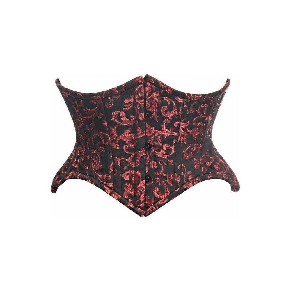 5710 Top Drawer Black/Red Brocade Double Steel Boned Mini Cincher Corset 3X